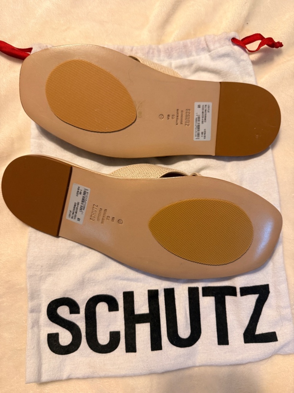 SCHUTZ Lois Beige Linen Flat Sandal with Gold Buckle - Picture 5 of 7